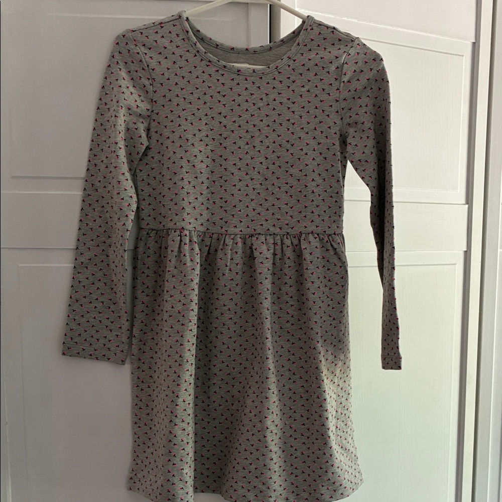 GAP Gray Long-Sleeve Dress with Pink Heart Motif